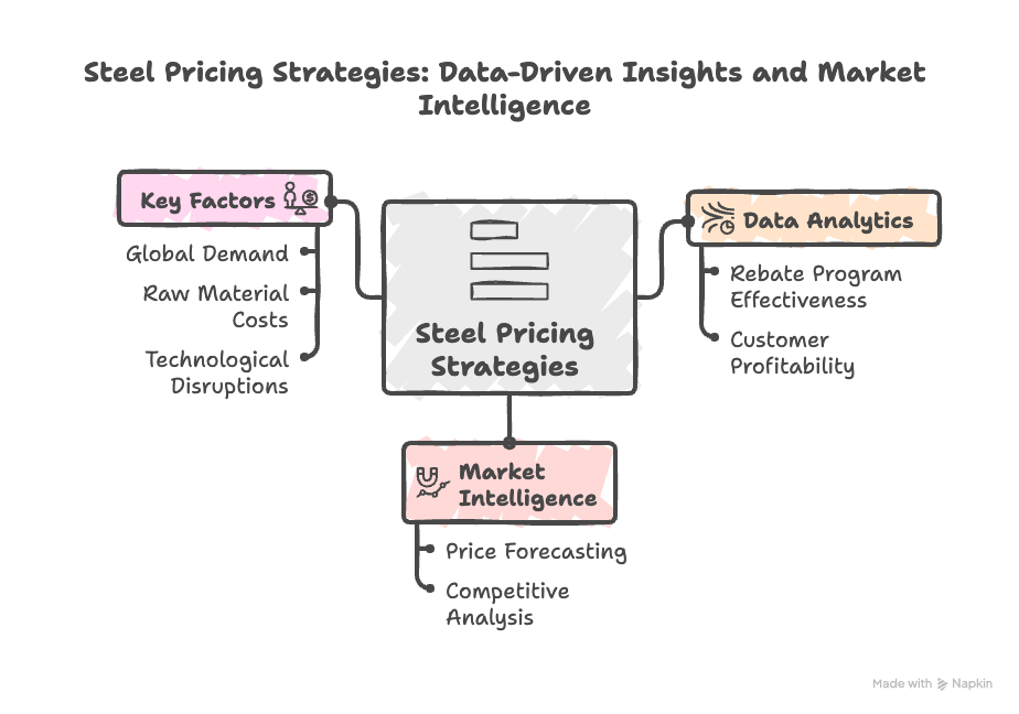 A mindmap showing the different factors that shape up the steel pricing strategies