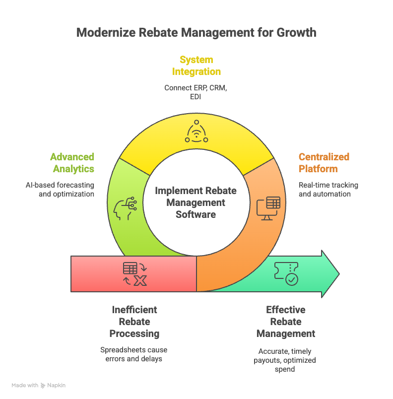 A visual diagram illustrating various rebate management practices that can be followed to gain uniform growth.